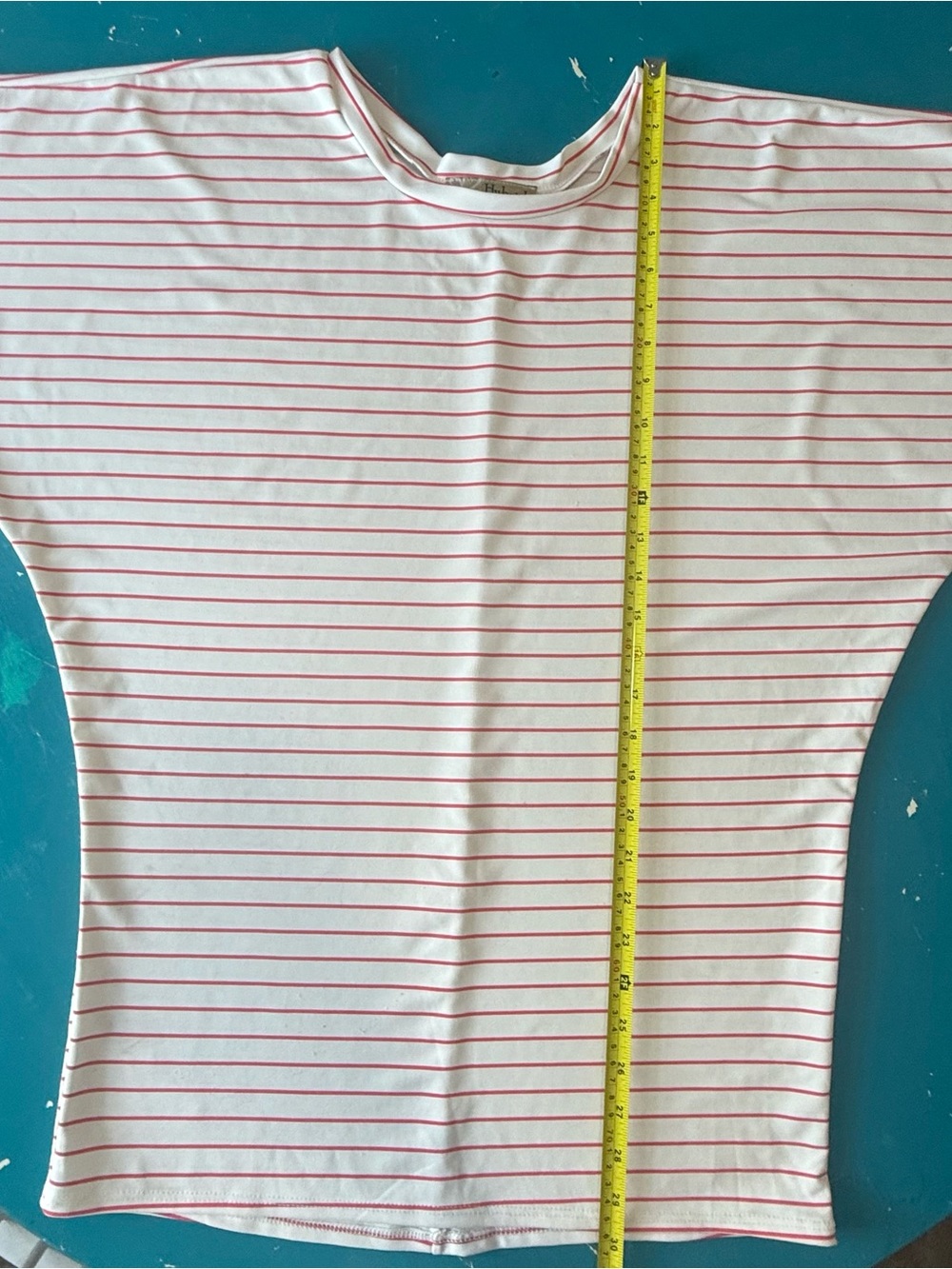 Women's Cream & Red Striped Dolman Batwing Short Sleeve Top - Picture 3 of 6